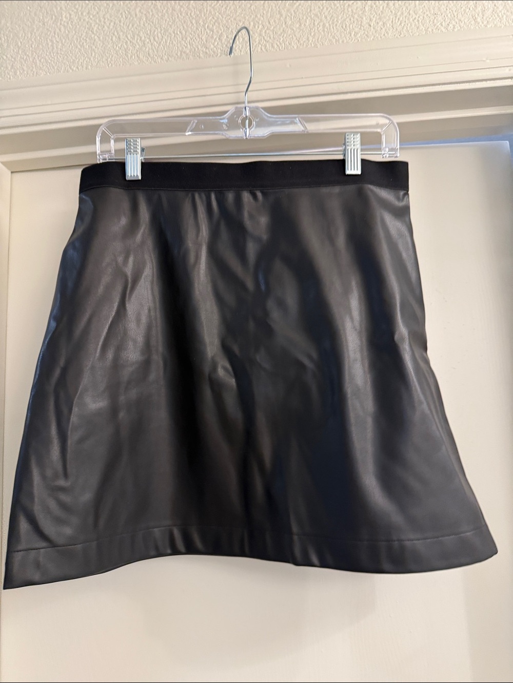 Black Faux Leather Mini Skirt with Clean Waistband
